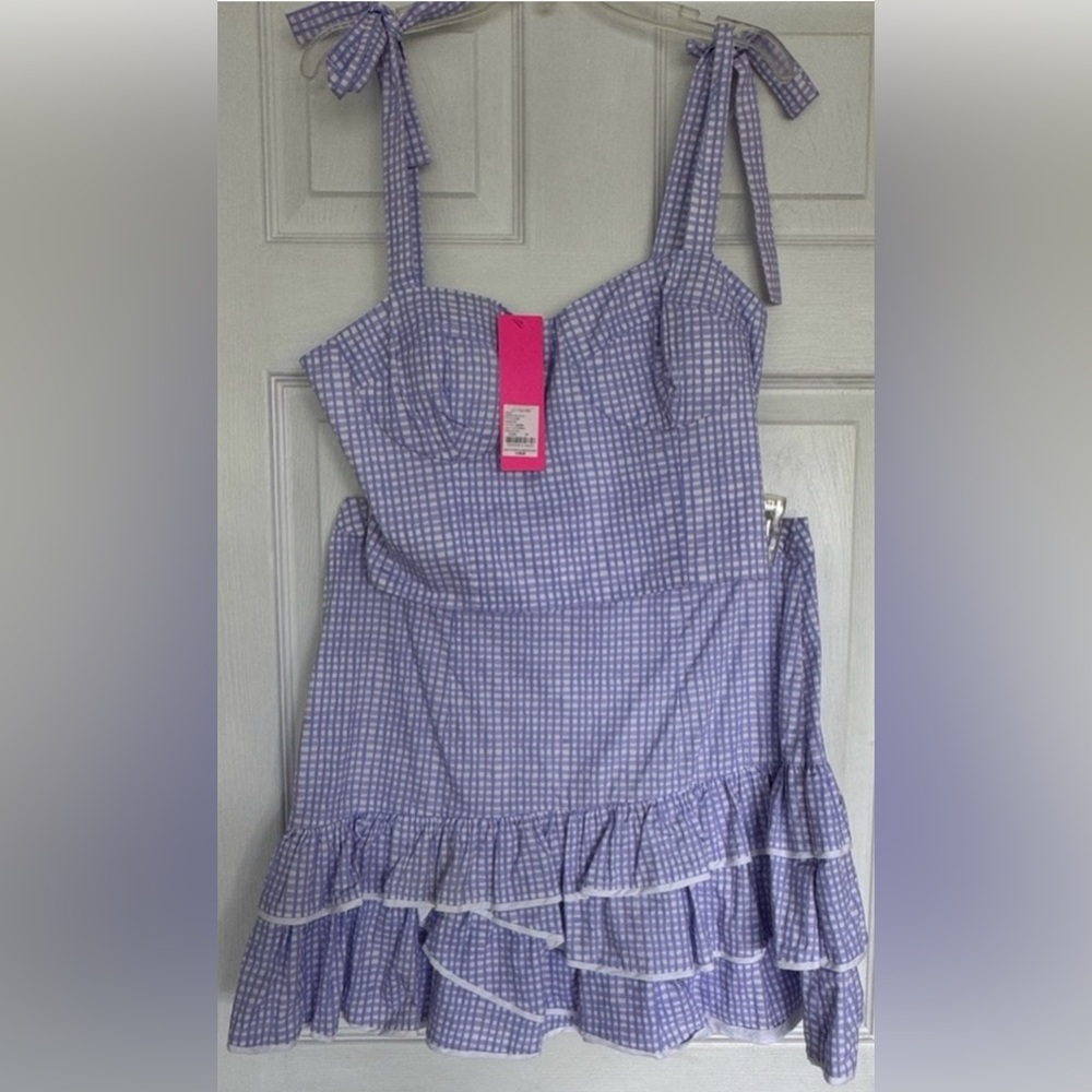 Lilly Pulitzer NWT Rosalie Mini Skirt & Crop Top Lilac Gingham $198  Size 14 - Picture 2 of 16